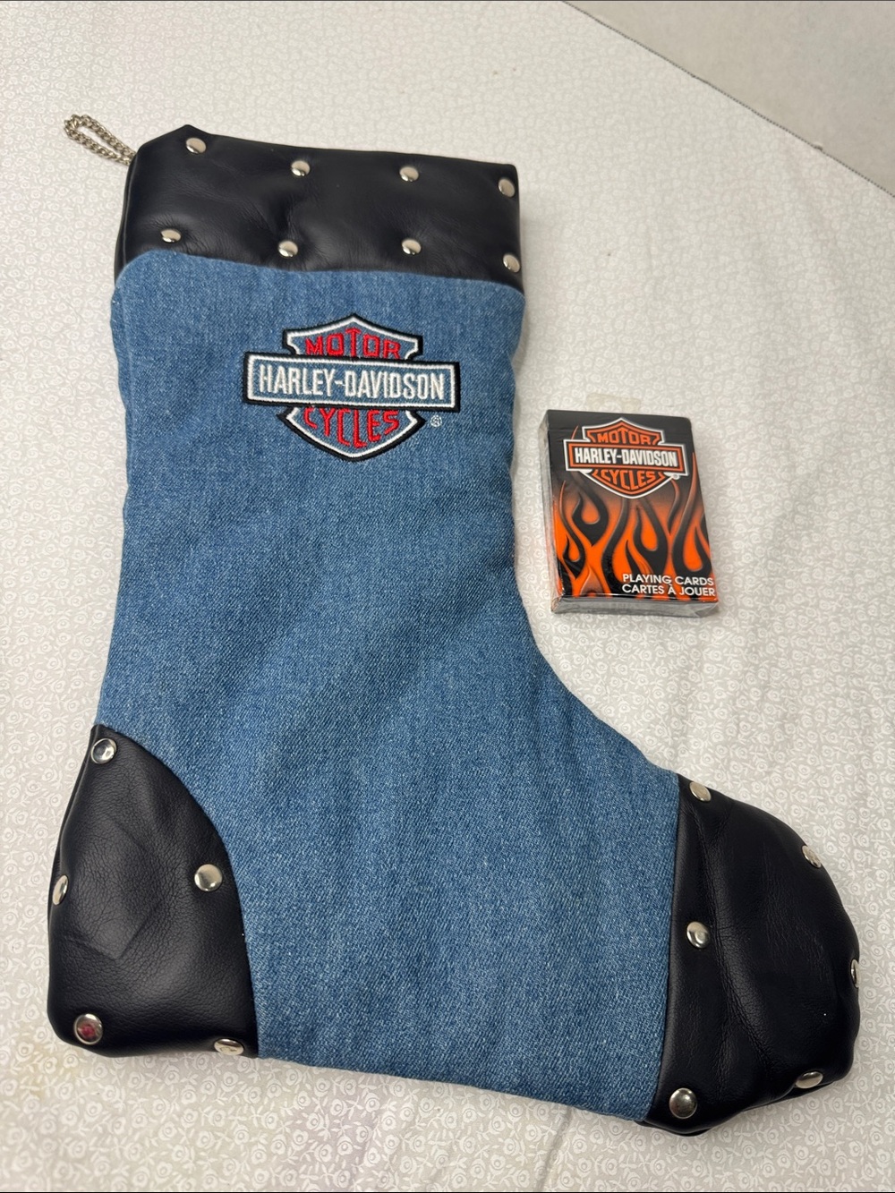 Harley-Davidson Stocking and Cards denim and leather VTG 2001